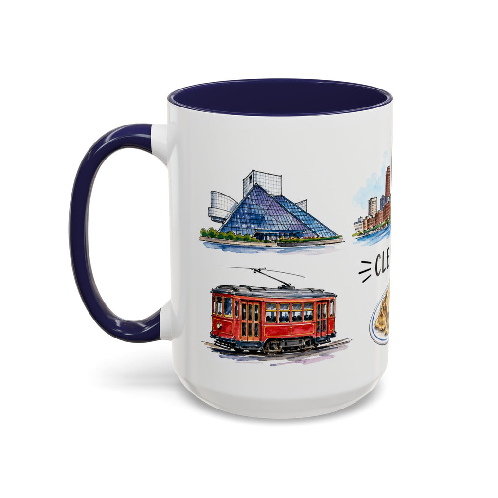 Cleveland Illustrated Travel Mug | City Souvenir Accent Coffee Mug | 11oz 15oz Ceramic Cup