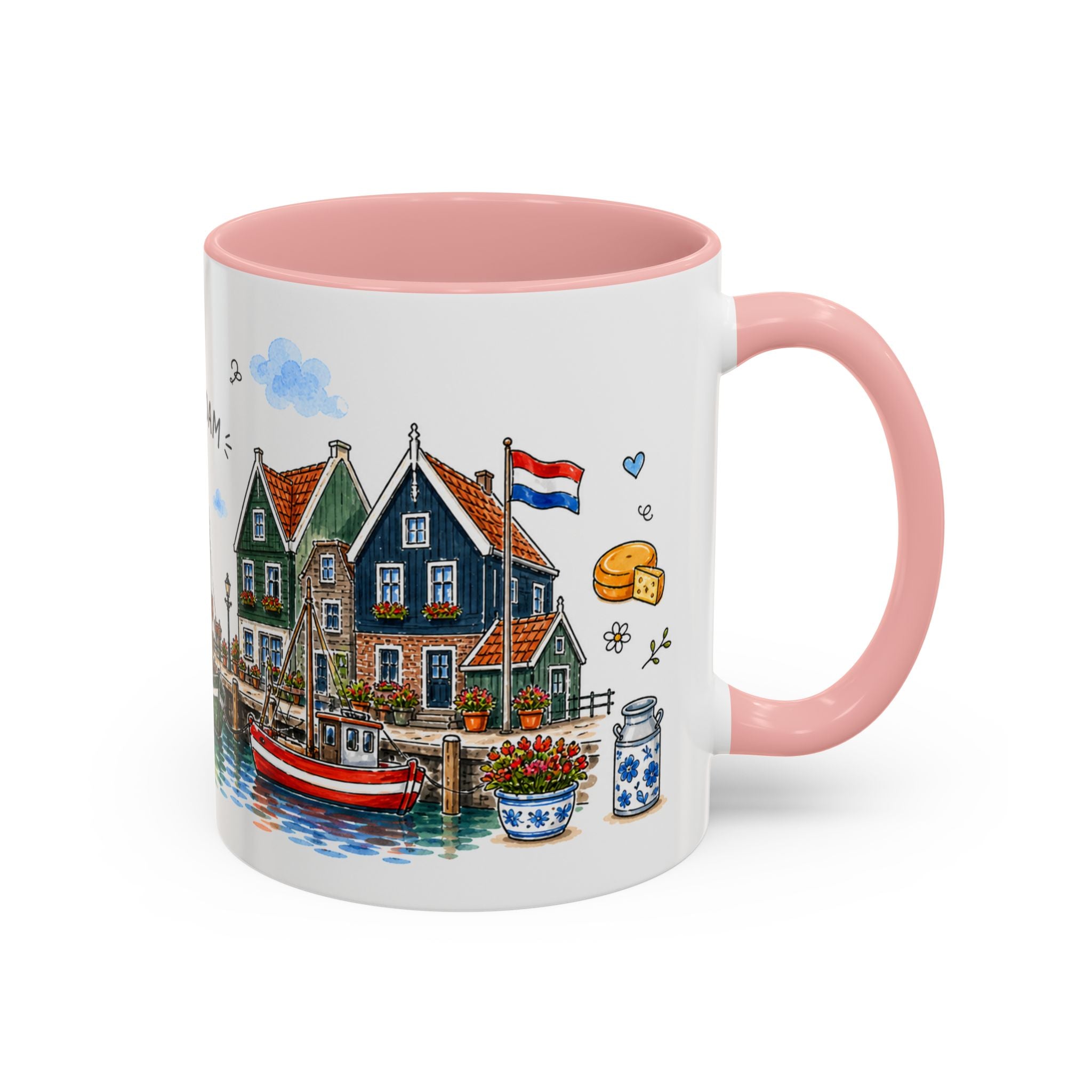 Volendam Illustrated Travel Mug | Netherlands Souvenir Accent Coffee Mug | 11oz 15oz Ceramic Cup