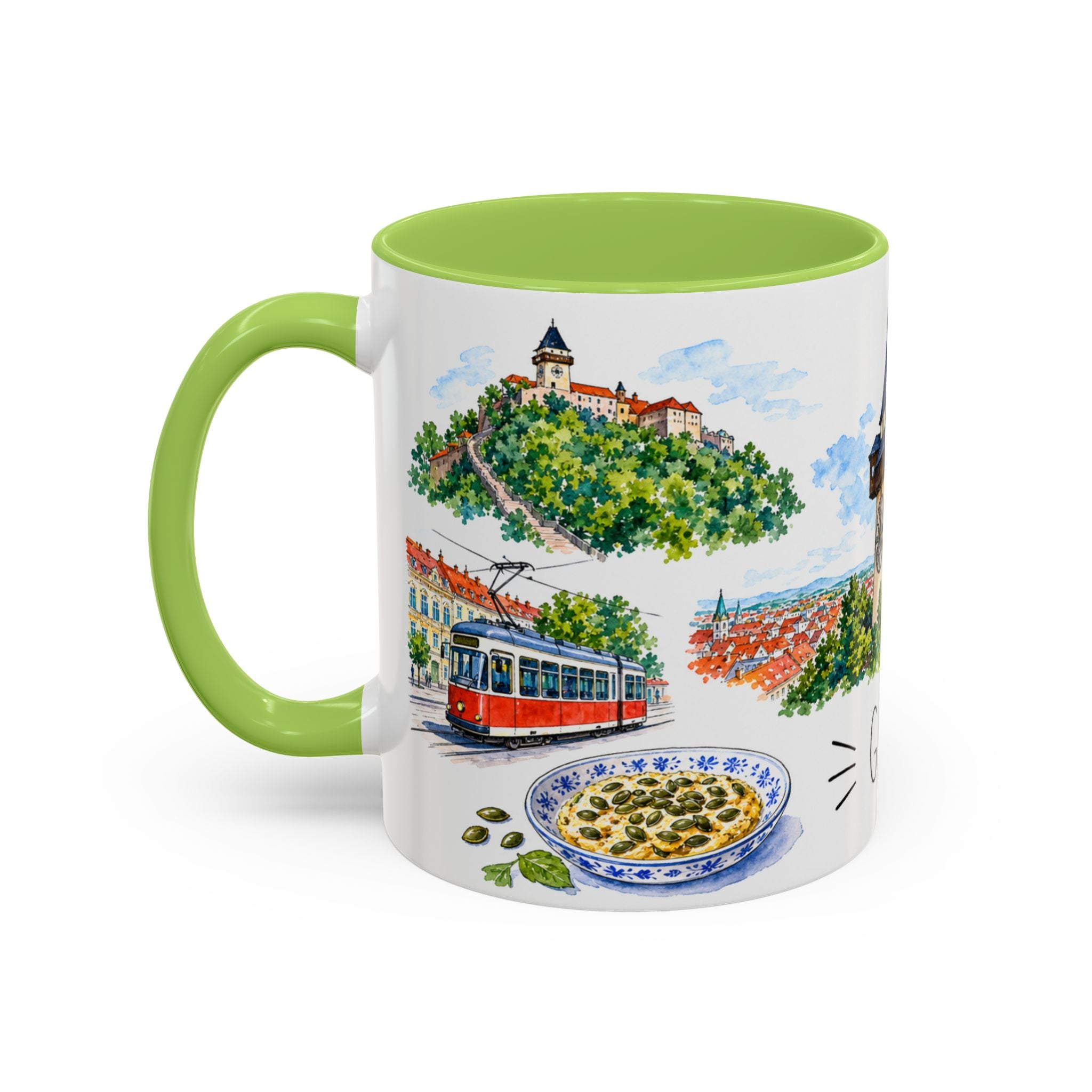 Graz Illustrated Travel Mug | City Souvenir Accent Coffee Mug | 11oz 15oz Ceramic Cup