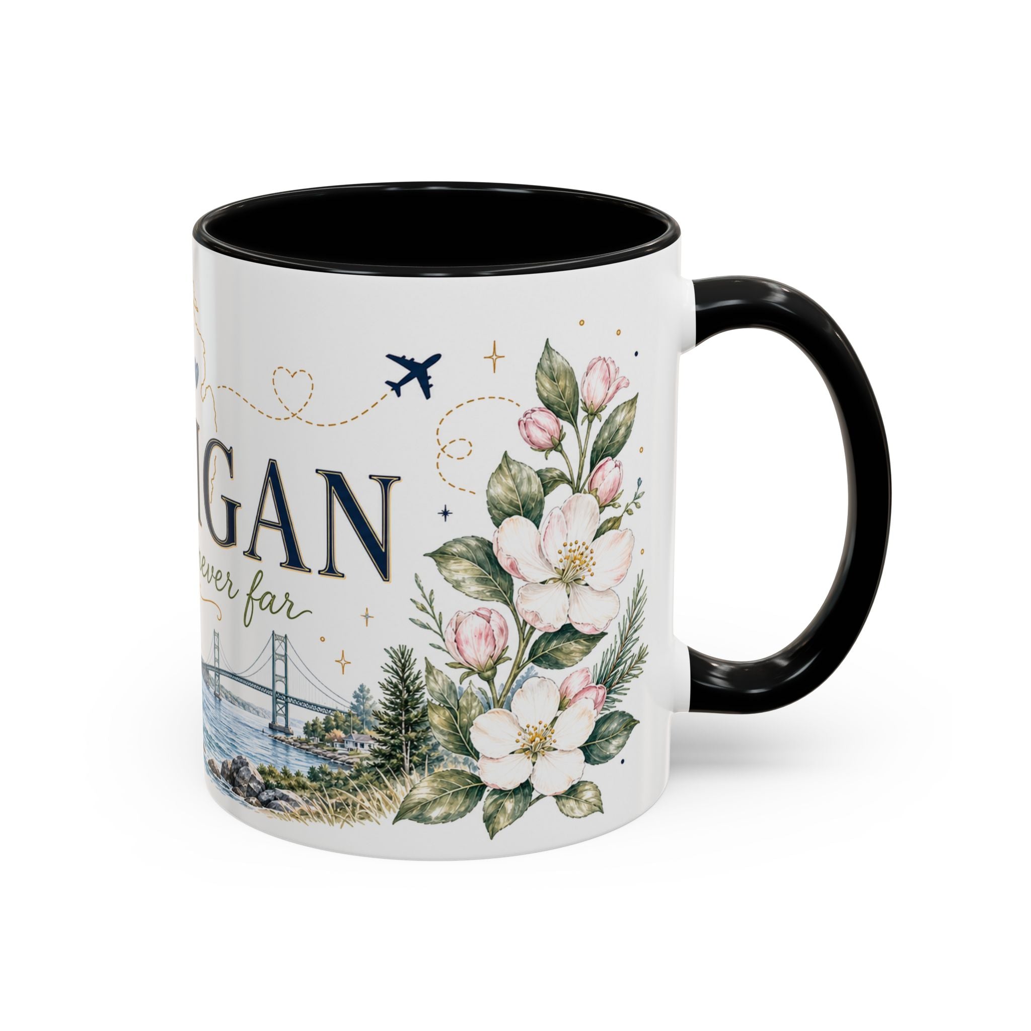 Michigan State Map Mug | Botanical Accents, Lakes Art | Homesick Gift