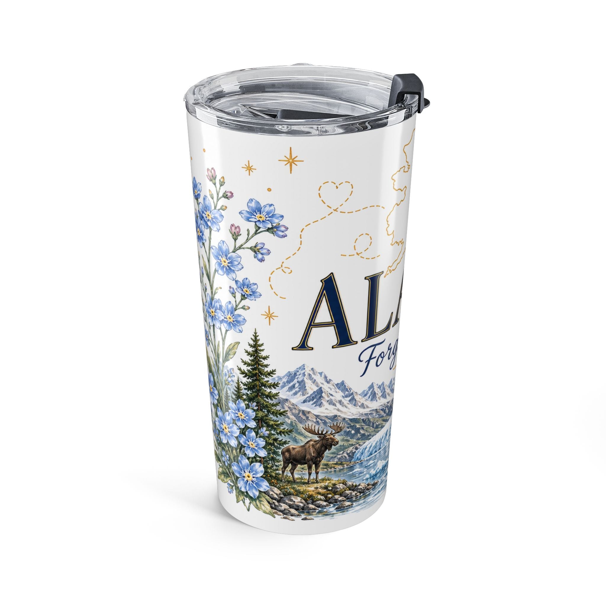 Alaska State Flower 20oz Tumbler | Forget-me-not Botanical State Flower Gift | Insulated Stainless Steel Travel Cup