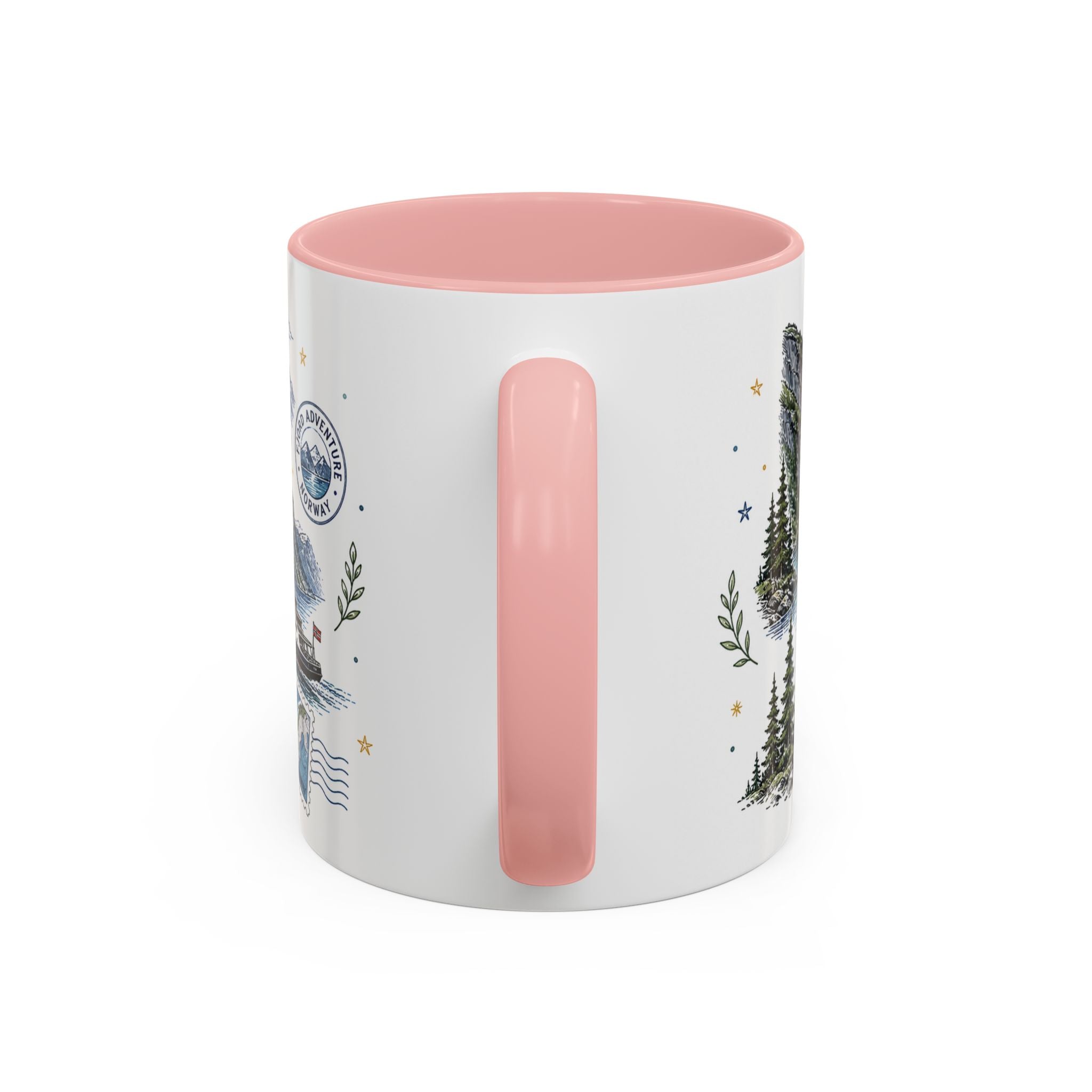 Norwegian Fjords Coffee Mug | Travel Destination Souvenir Gift | Accent Color Ceramic 11oz 15oz