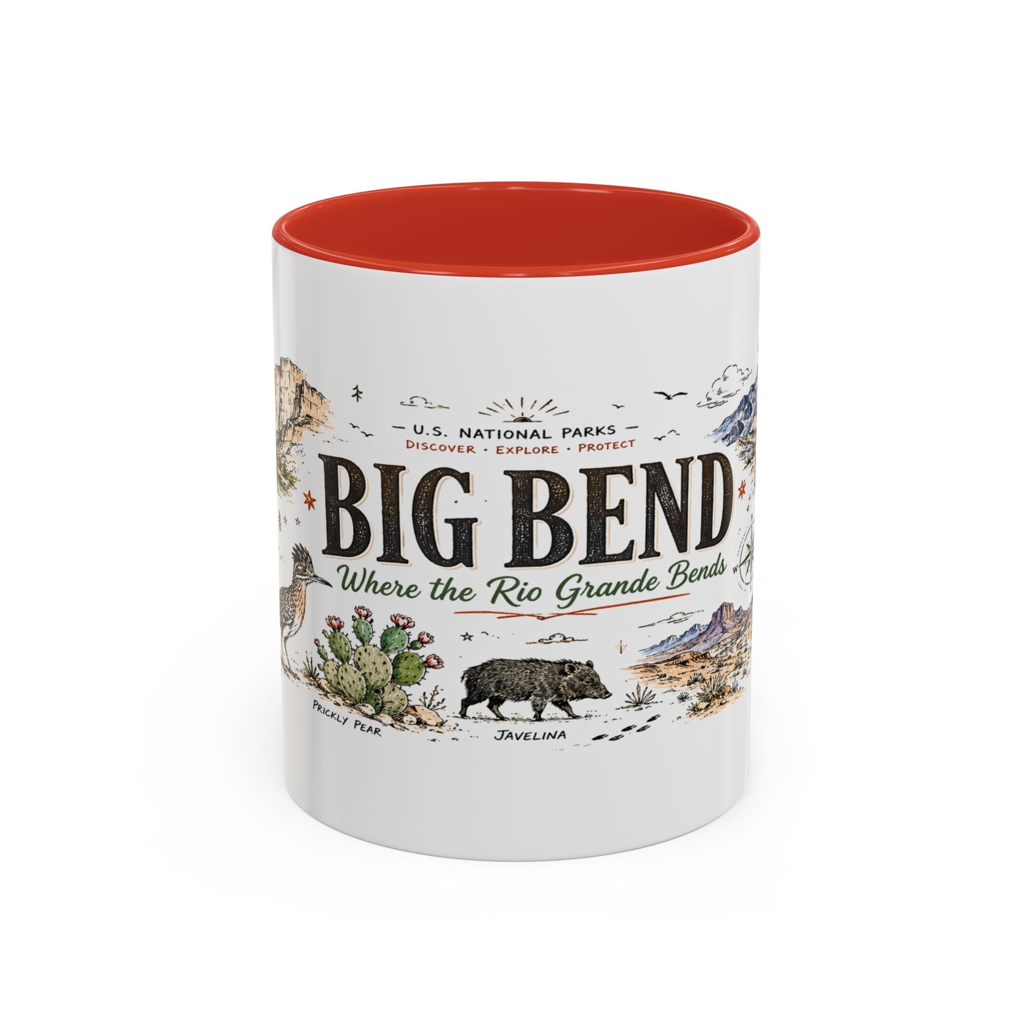 Big Bend National Park Coffee Mug | Texas Desert River Canyon Hiking Gift | Accent Color Ceramic 11oz 15oz