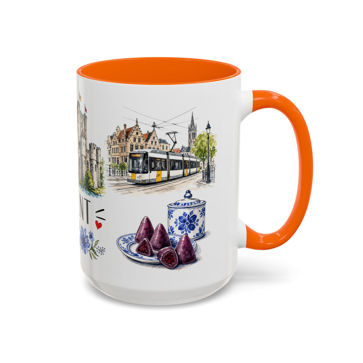 Ghent Illustrated Travel Mug | City Souvenir Accent Coffee Mug | 11oz 15oz Ceramic Cup