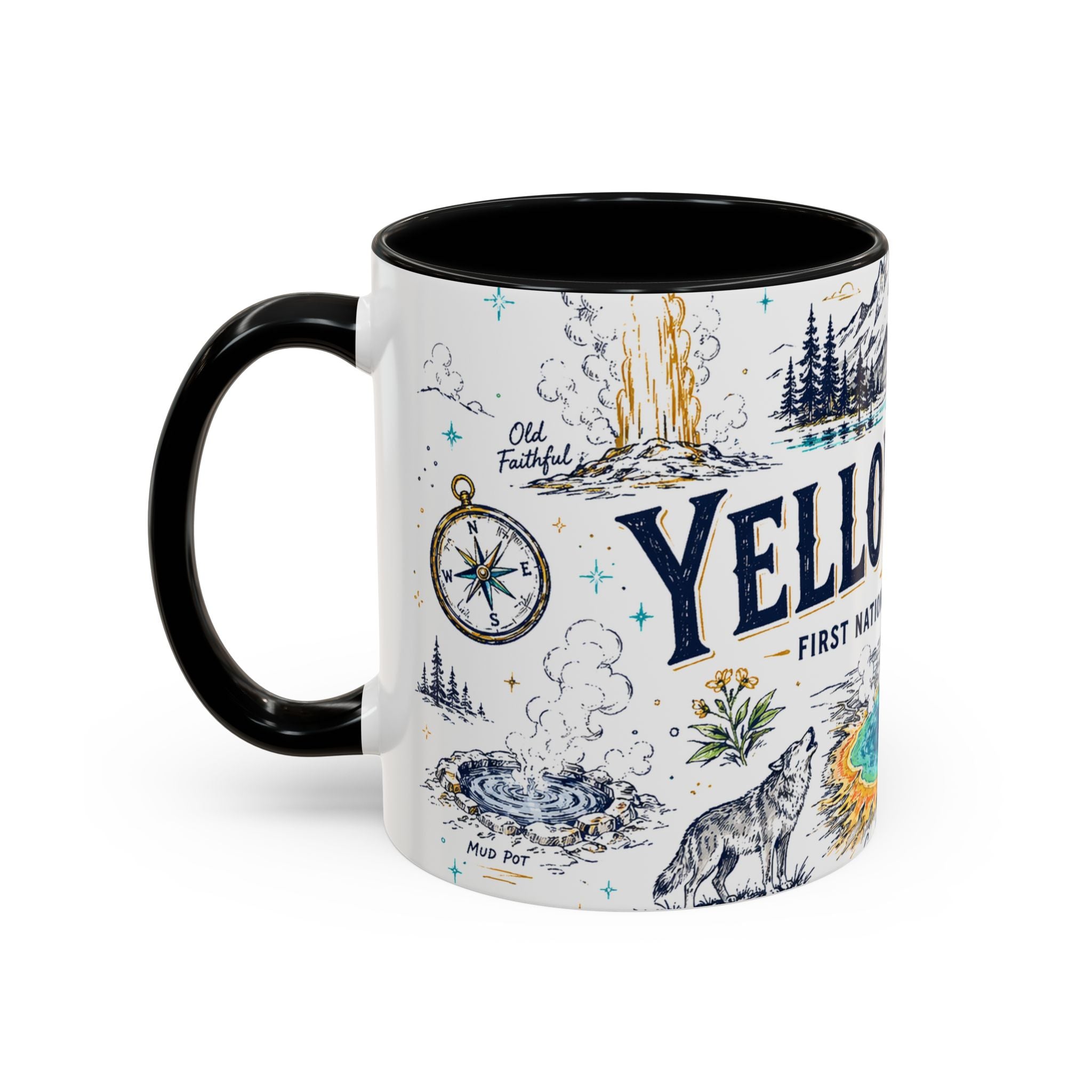 Yellowstone National Park Coffee Mug | Hiking Camping Nature Gift | Accent Color Ceramic 11oz 15oz