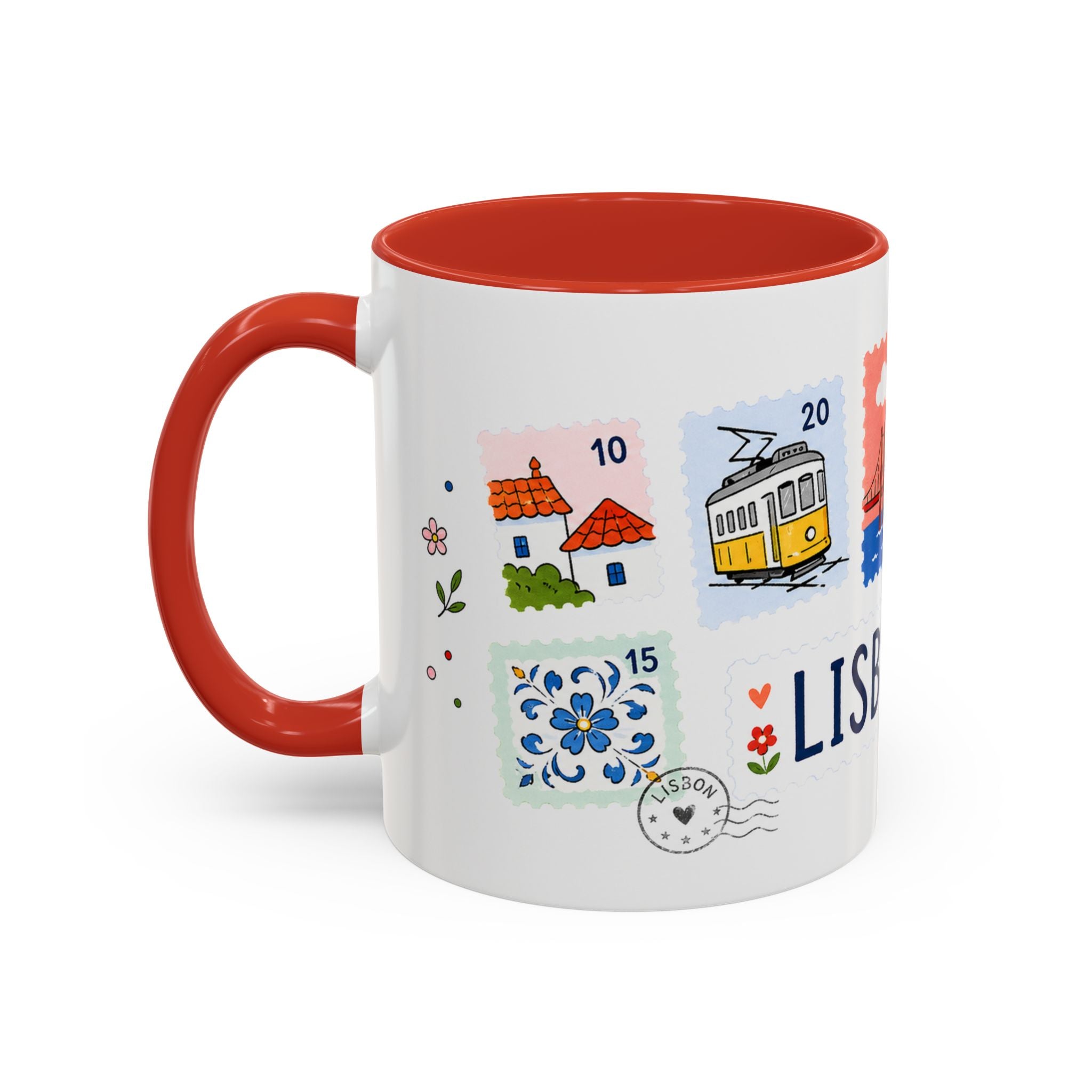 Lisbon Coffee Mug | Postage Stamp Collage Mug | Travel Souvenir Accent Cup 11oz 15oz
