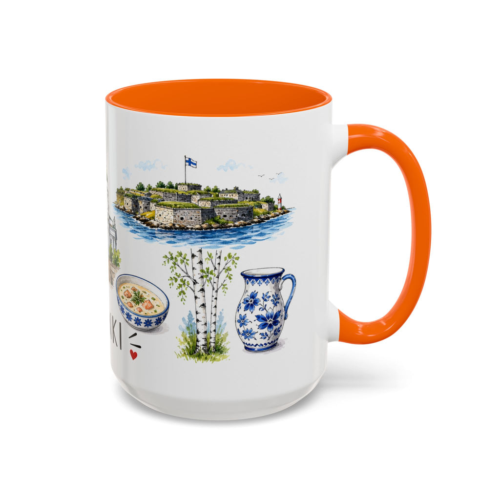 Helsinki Illustrated Travel Mug | City Souvenir Accent Coffee Mug | 11oz 15oz Ceramic Cup
