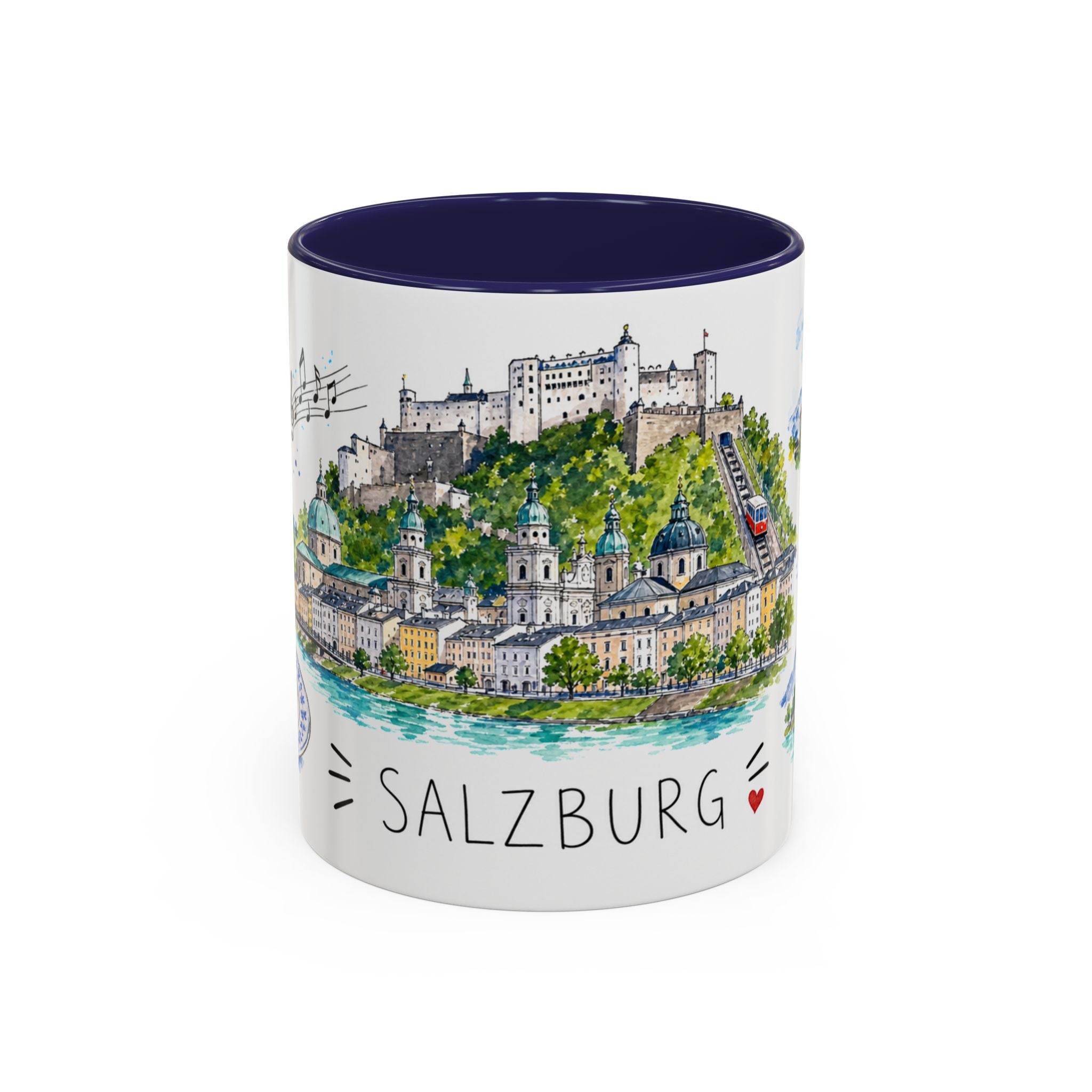 Salzburg Illustrated Travel Mug | City Souvenir Accent Coffee Mug | 11oz 15oz Ceramic Cup