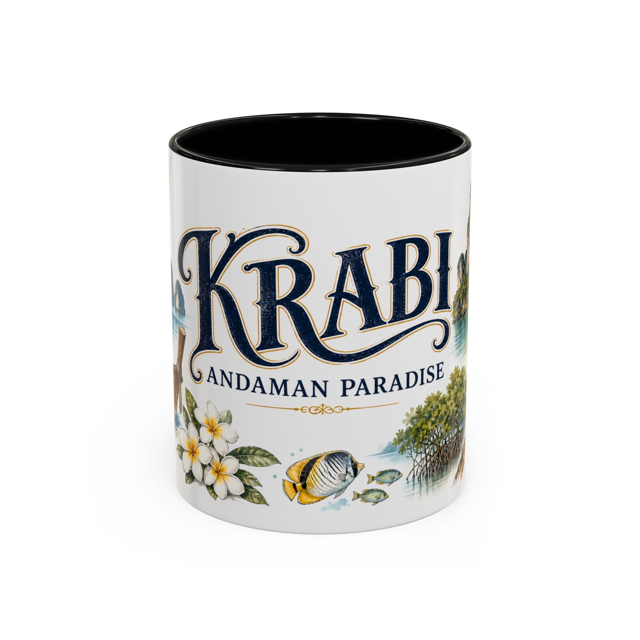 Krabi Coffee Mug | Thailand Travel Souvenir | Vintage Illustrated City Gift | 11 oz 15 oz Accent Mug
