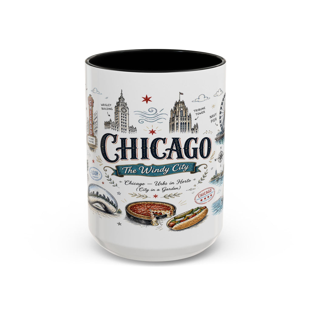 Chicago Coffee Mug | Illinois Souvenir City Gift | Accent Color Ceramic 11oz 15oz