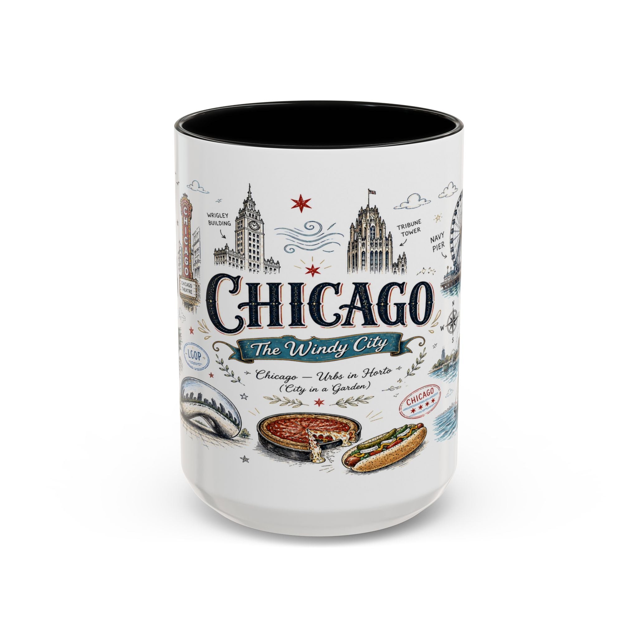 Chicago Coffee Mug | Illinois Souvenir City Gift | Accent Color Ceramic 11oz 15oz