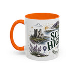 Scottish Highlands Coffee Mug | Travel Destination Souvenir Gift | Accent Color Ceramic 11oz 15oz