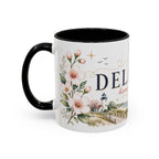 Delaware State Map Mug | Botanical Beach Accent Coffee Cup (11oz/15oz)
