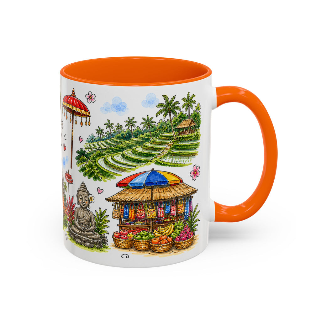 Ubud Illustrated Travel Mug | City Souvenir Accent Coffee Mug | 11oz 15oz Ceramic Cup