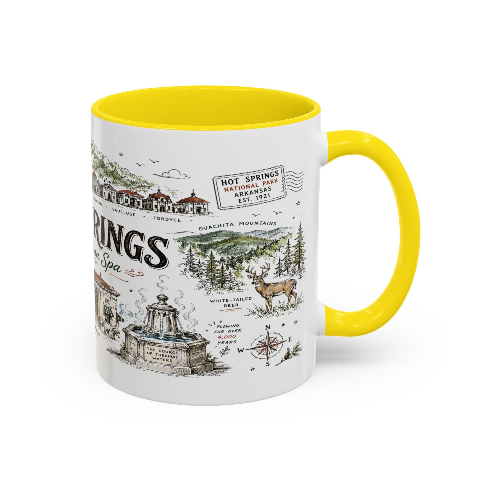 Hot Springs National Park Coffee Mug | Arkansas Thermal Spring Spa Gift | Accent Color Ceramic 11oz 15oz