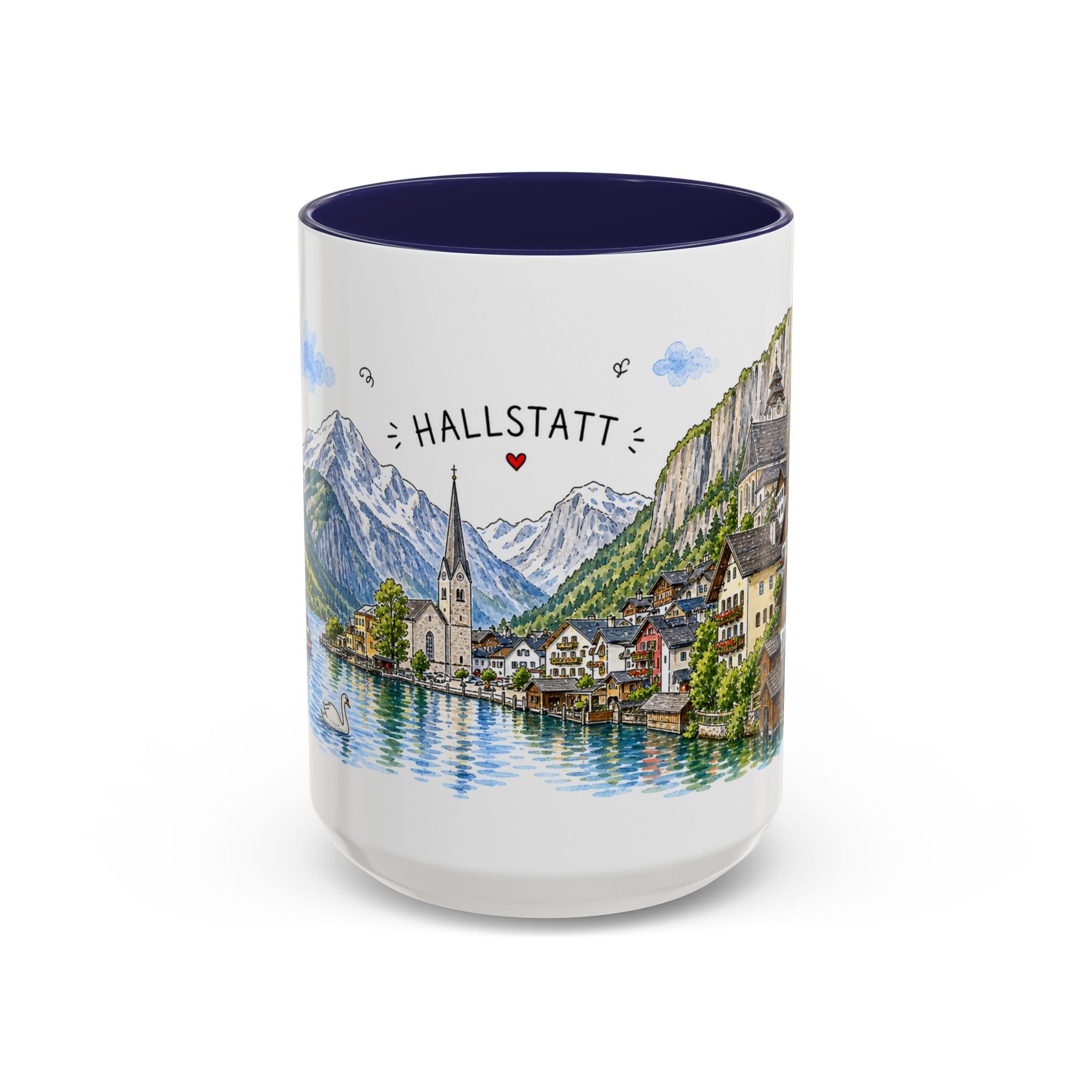 Hallstatt Illustrated Travel Mug | Austria Souvenir Accent Coffee Mug | 11oz 15oz Ceramic Cup