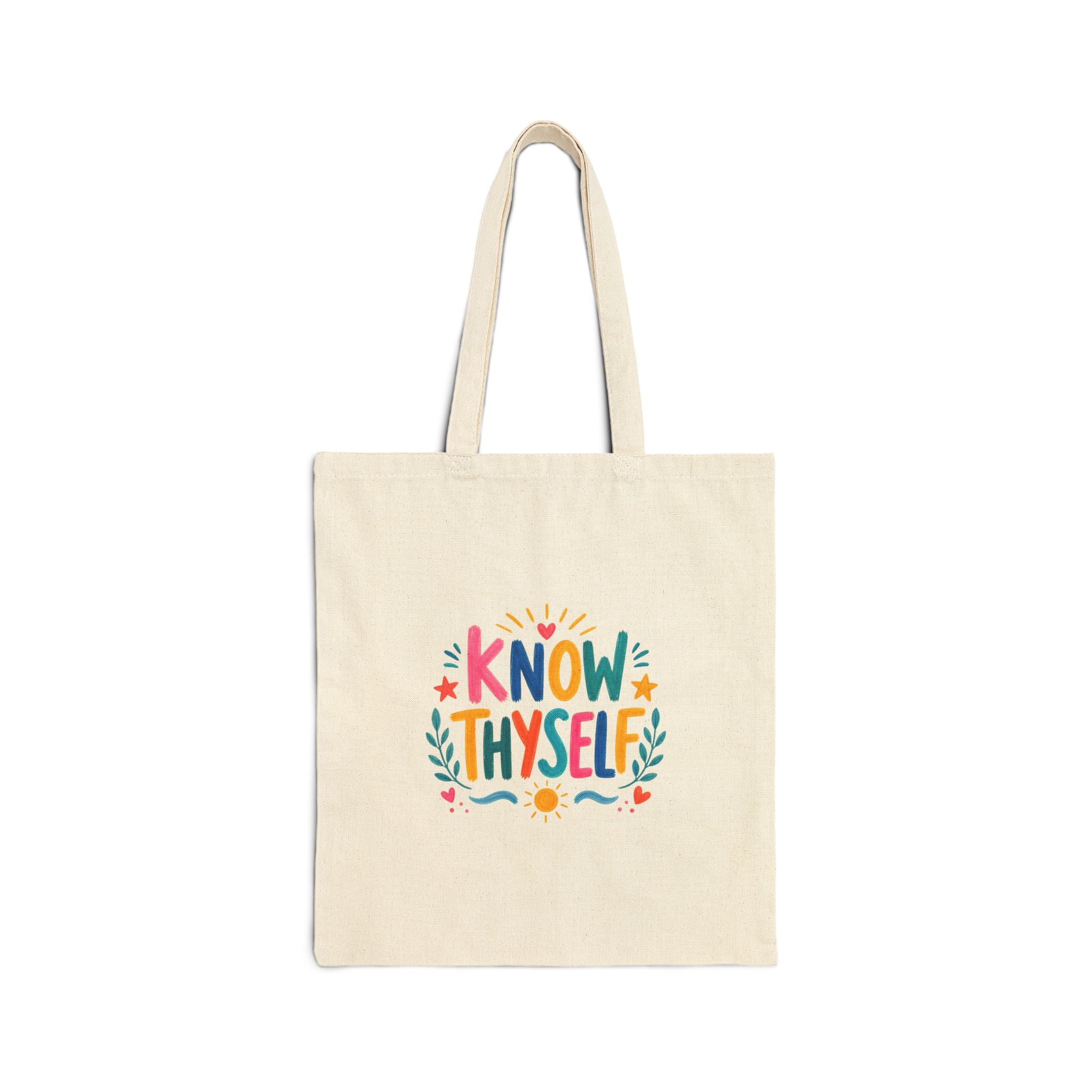 Know Thyself Tote Bag | Ancient Wisdom Quote Canvas Bag | Colorful Philosophy Gift