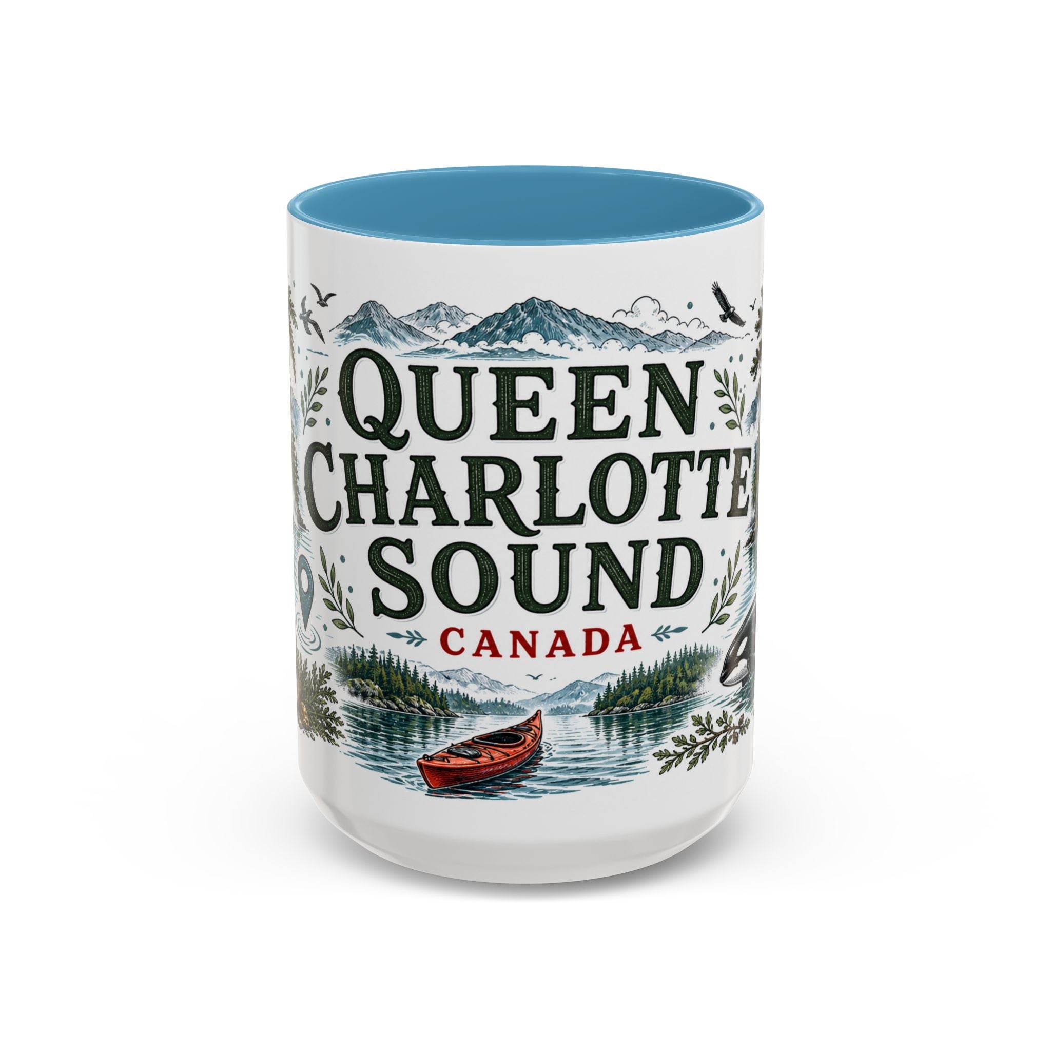 Queen Charlotte Sound Coffee Mug | Travel Destination Souvenir Gift | Accent Color Ceramic 11oz 15oz