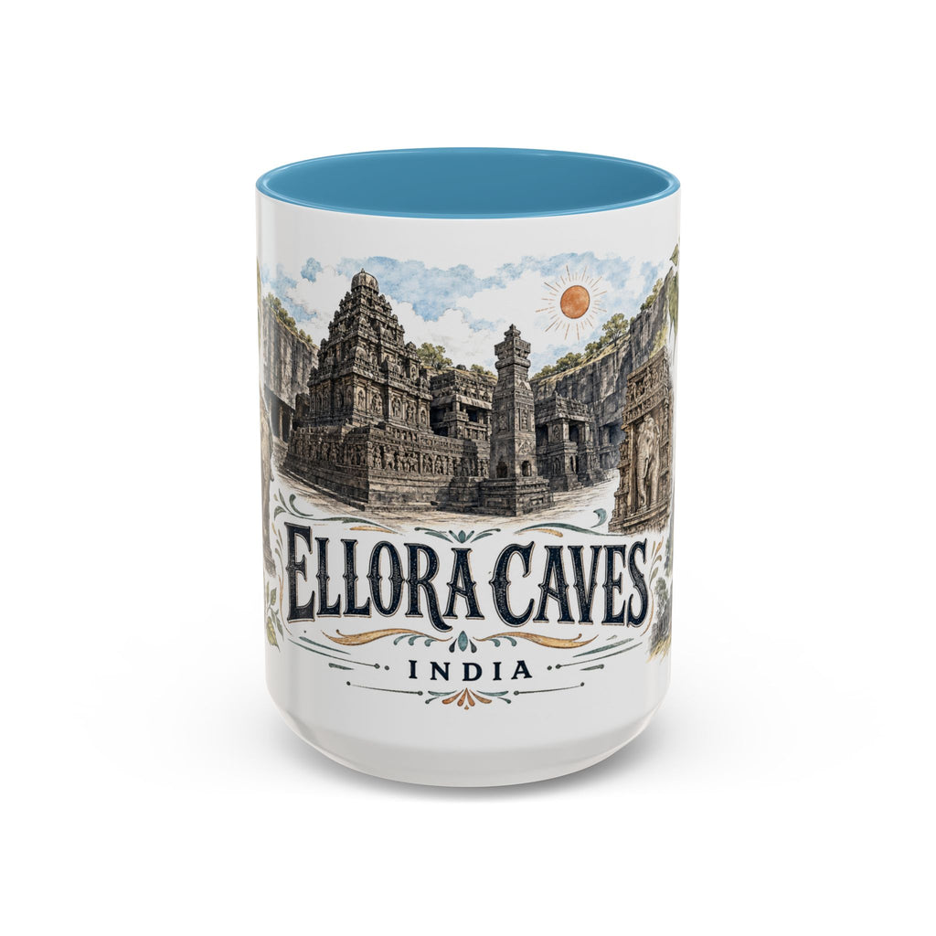 Ellora Caves Mug, India Travel Souvenir, Bucket List Gift, Accent Ceramic Coffee Mug 11oz 15oz