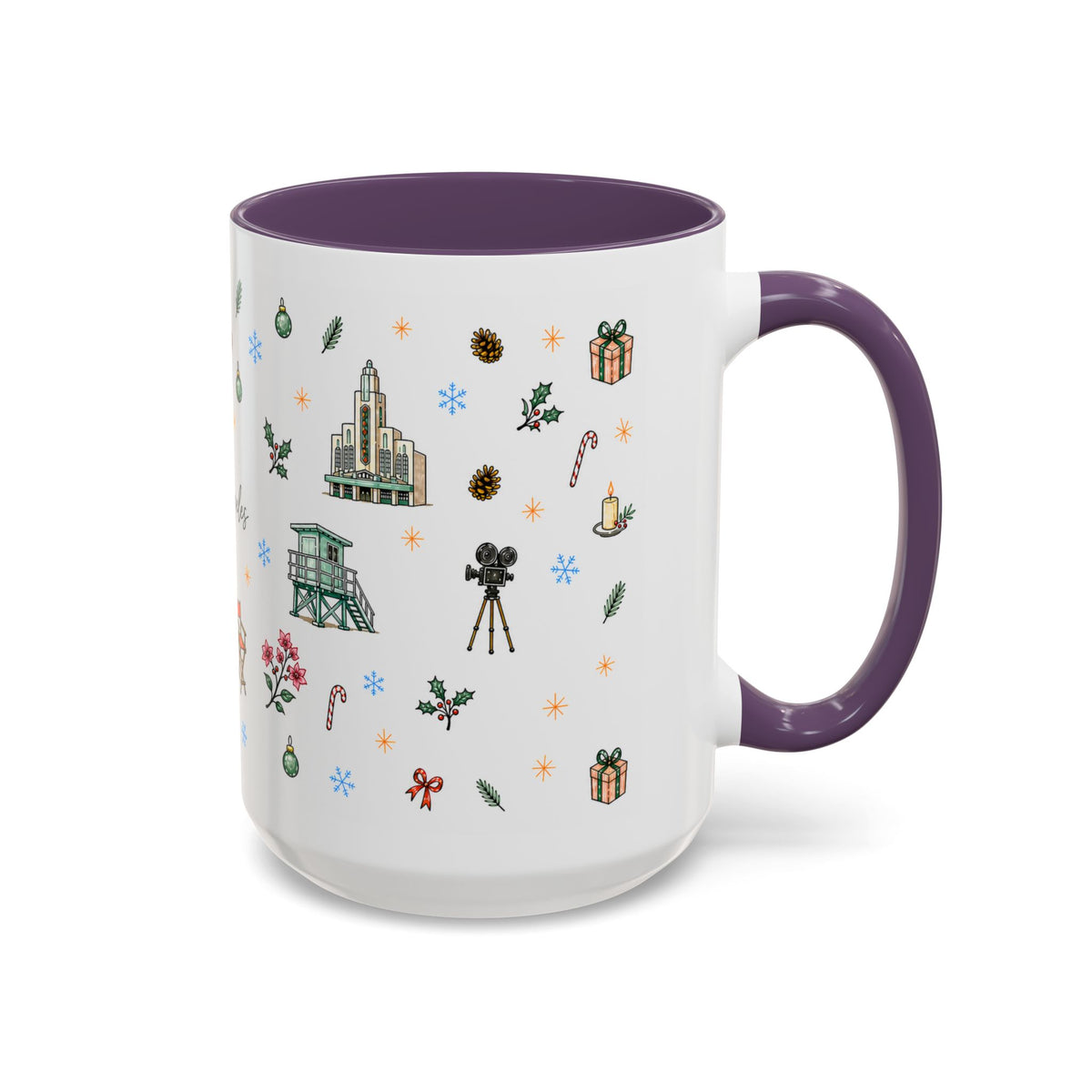 Los Angeles Christmas Mug | Watercolor City Souvenir | Ceramic Coffee Cup (11oz or 15oz)