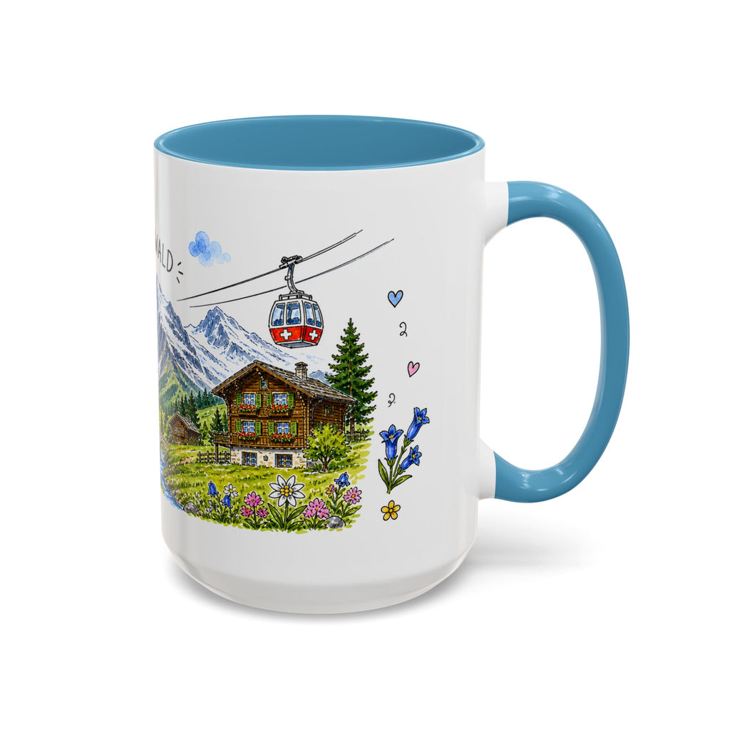 Grindelwald Illustrated Travel Mug | Switzerland Souvenir Accent Coffee Mug | 11oz 15oz Ceramic Cup