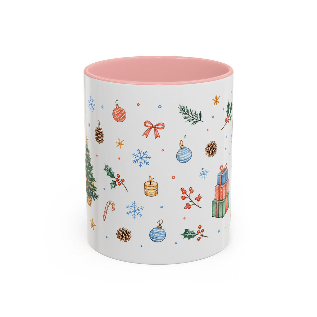 Christmas Mug | Watercolor Tree Gifts Wreath Holiday Cup | Accent Coffee Mug 11oz 15oz