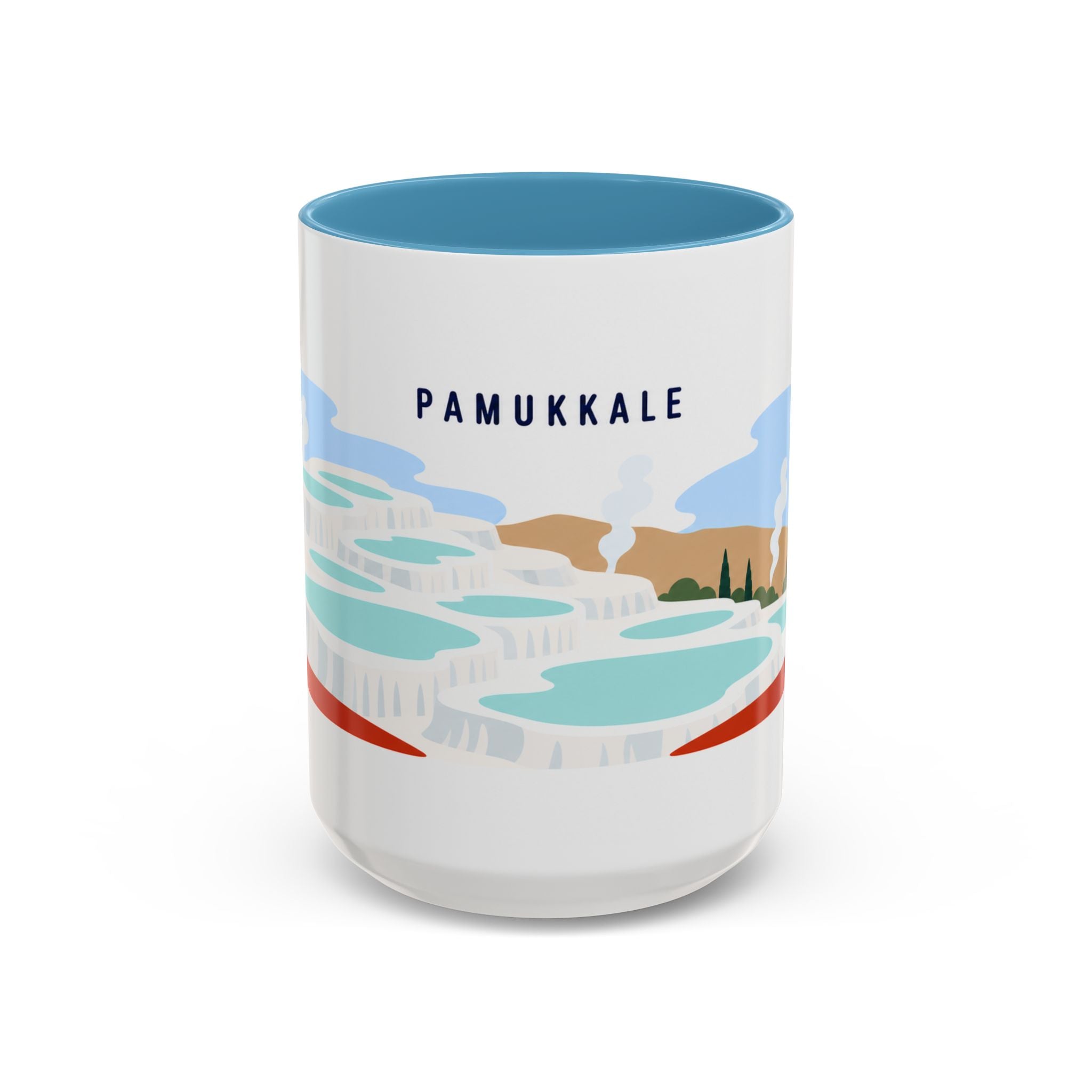 Pamukkale Coffee Mug | Travel Destination Souvenir Gift | Accent Color Ceramic 11oz 15oz