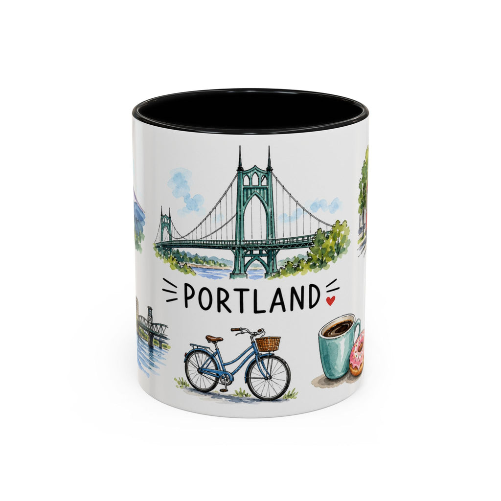 Portland Illustrated Travel Mug | City Souvenir Accent Coffee Mug | 11oz 15oz Ceramic Cup