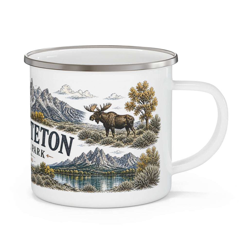 Grand Teton National Park Vintage Enamel Camping Mug | 12oz National Park Hiking Gift