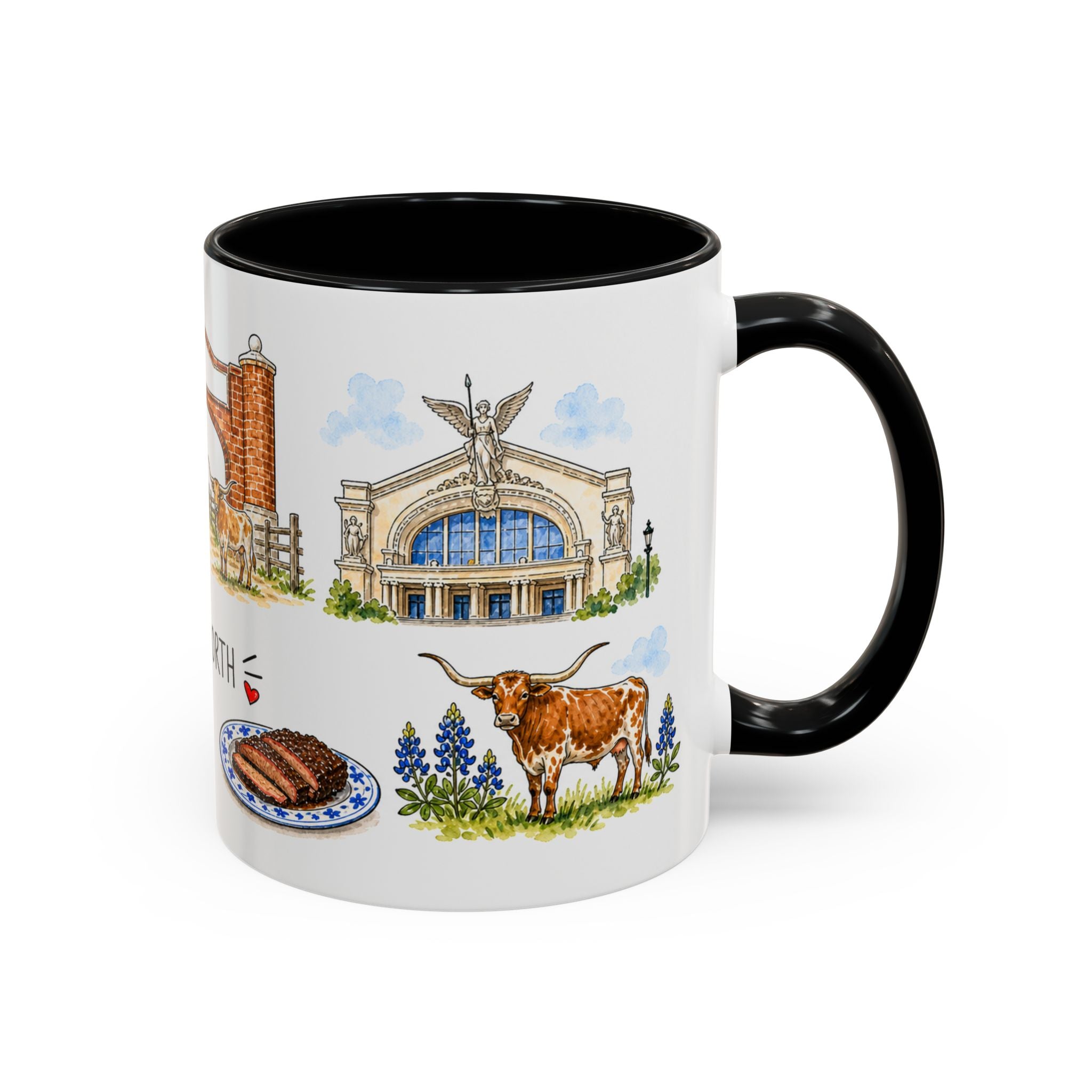 Fort Worth Illustrated Travel Mug | City Souvenir Accent Coffee Mug | 11oz 15oz Ceramic Cup