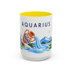 Aquarius Zodiac Coffee Mug | Water Bearer Design | Astrology Birthday Gift | 11 oz 15 oz Ceramic Accent Mug