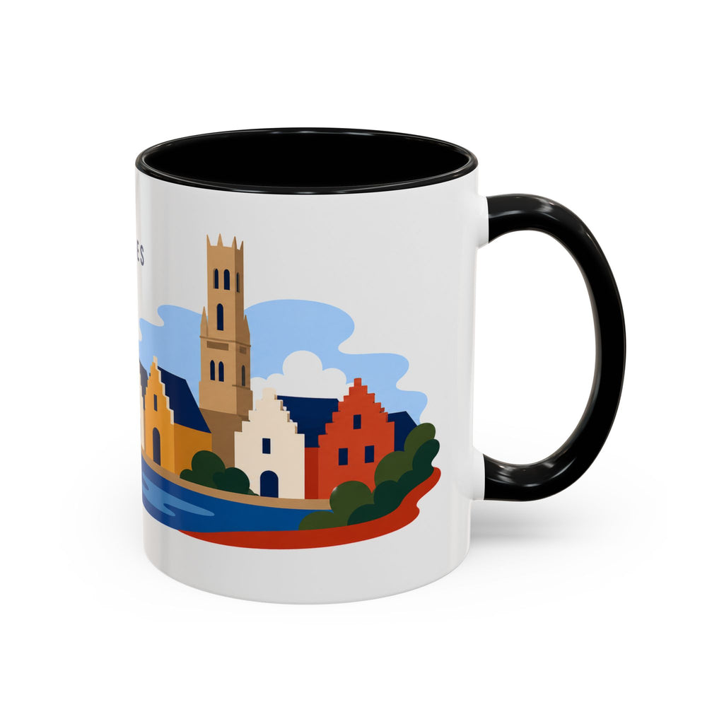 Bruges Coffee Mug | Travel Destination Souvenir Gift | Accent Color Ceramic 11oz 15oz