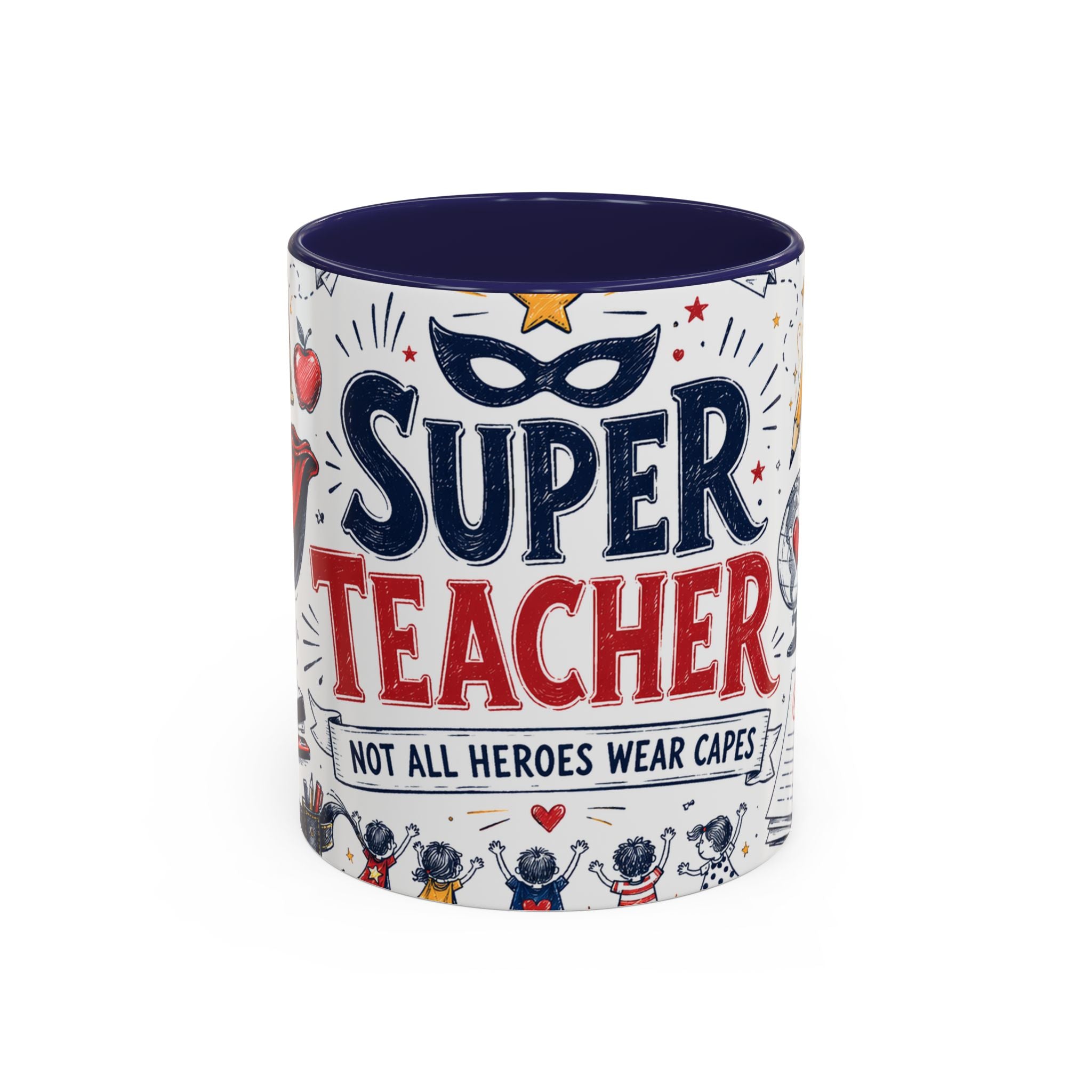 Super Teacher Coffee Mug | All Heroes Wear Capes Teacher Gift | Accent Color Ceramic 11oz 15oz
