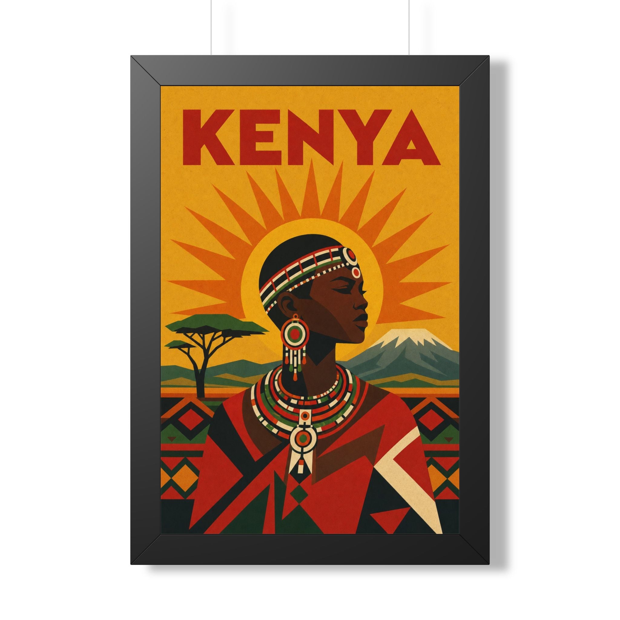 Kenya Culture Kenya Framed Poster | Vintage Travel Wall Art | Black Walnut White Frame | 16x24 20x30