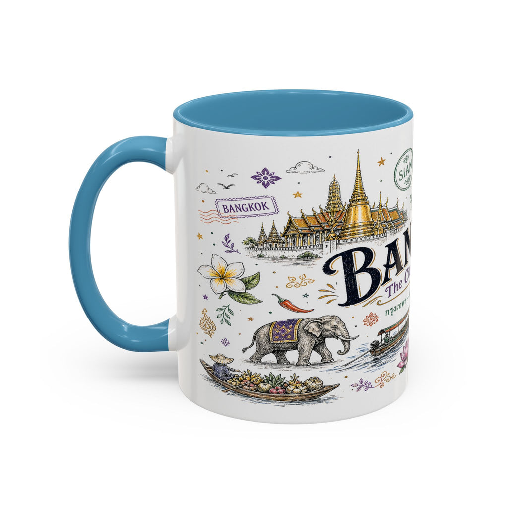 Bangkok Coffee Mug | Thailand Souvenir Travel Gift | Accent Color Ceramic 11oz 15oz