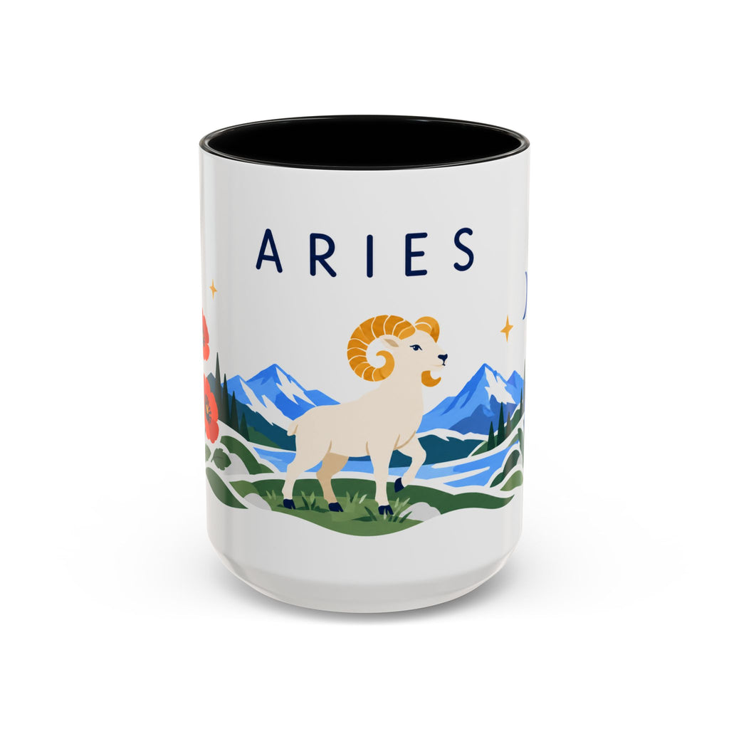 Aries Zodiac Coffee Mug | Ram and Floral Design | Astrology Birthday Gift | 11 oz 15 oz Ceramic Accent Mug