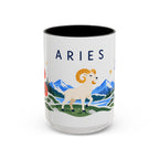 Aries Zodiac Coffee Mug | Ram and Floral Design | Astrology Birthday Gift | 11 oz 15 oz Ceramic Accent Mug