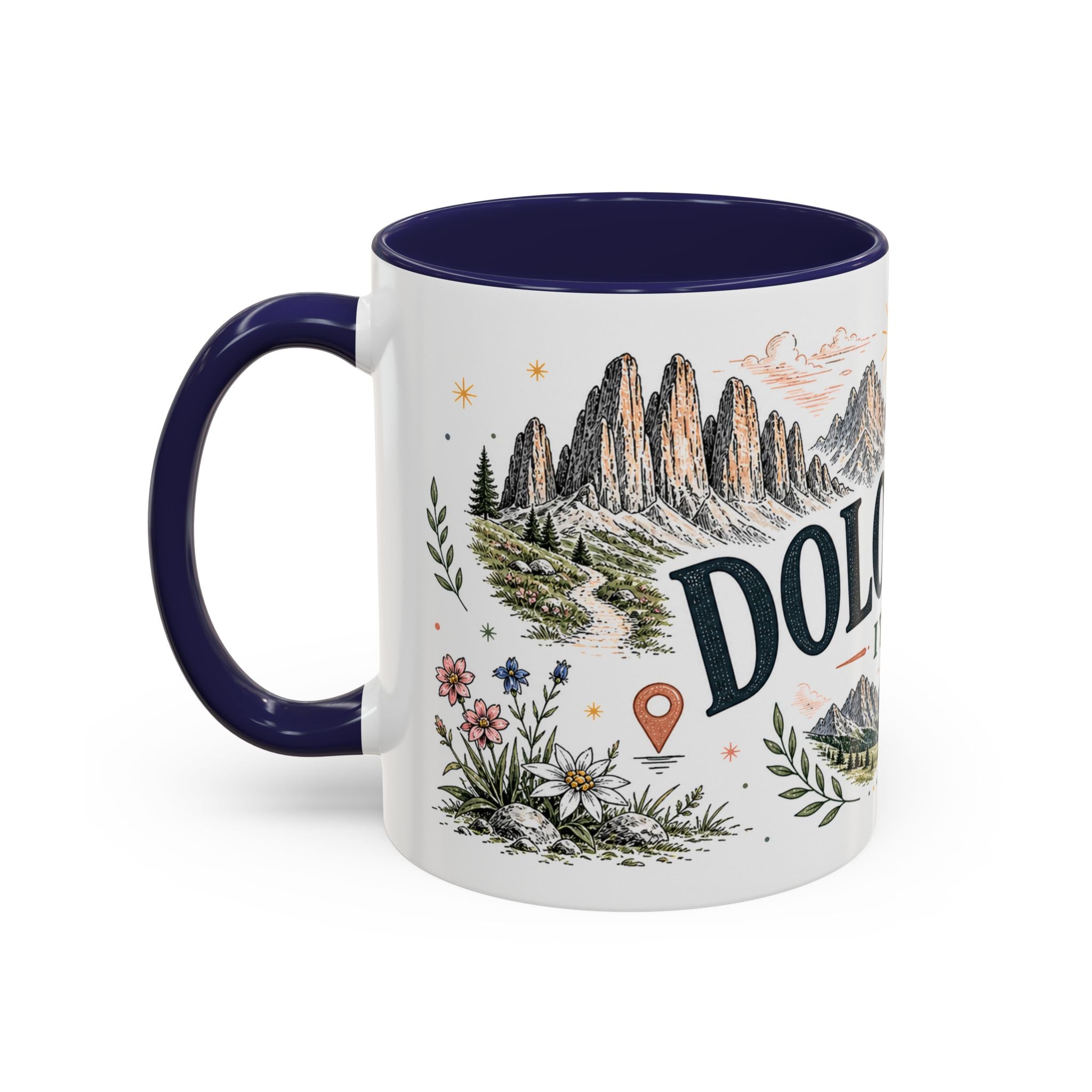 Dolomites Coffee Mug | Travel Destination Souvenir Gift | Accent Color Ceramic 11oz 15oz