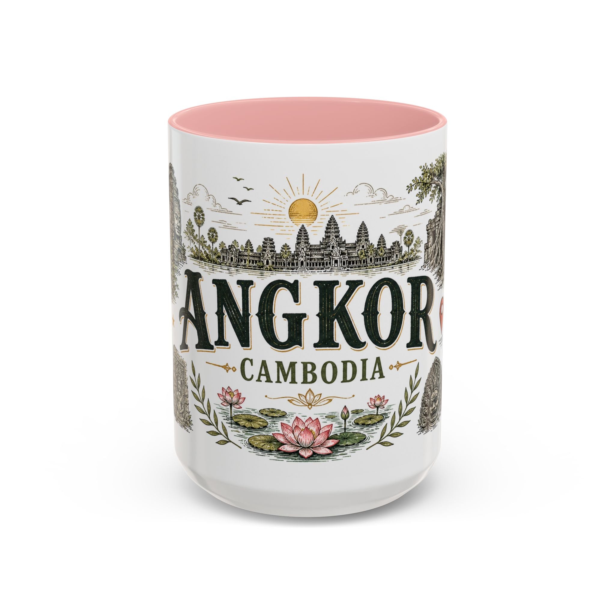 Angkor Coffee Mug | Travel Destination Souvenir Gift | Accent Color Ceramic 11oz 15oz