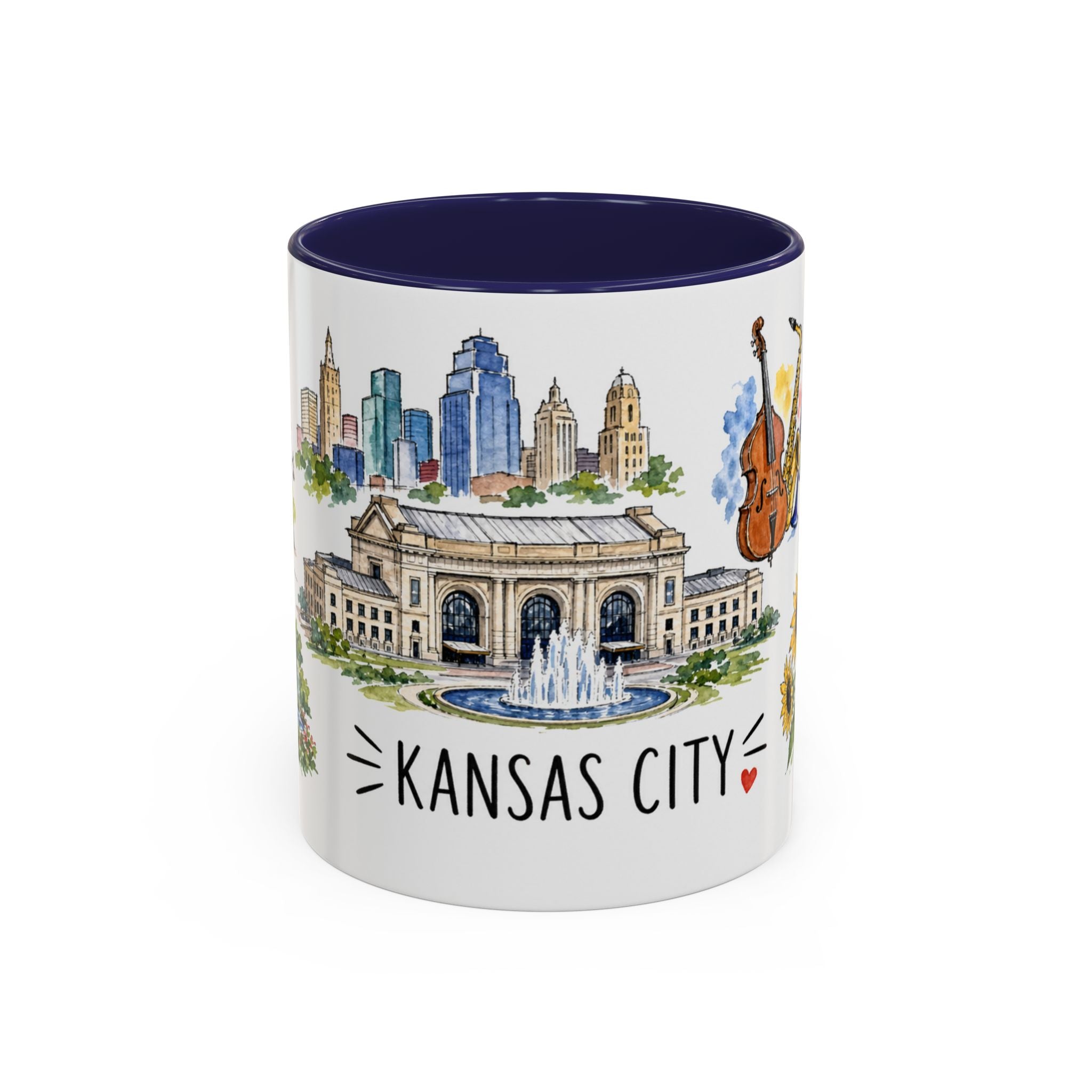 Kansas City Illustrated Travel Mug | City Souvenir Accent Coffee Mug | 11oz 15oz Ceramic Cup
