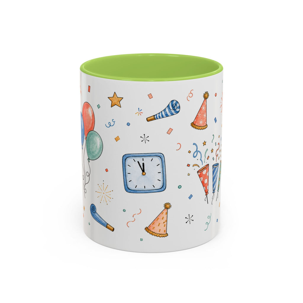 New Year Party Mug | Balloon Popper Watercolor Celebration Gift | Accent Cup 11oz 15oz
