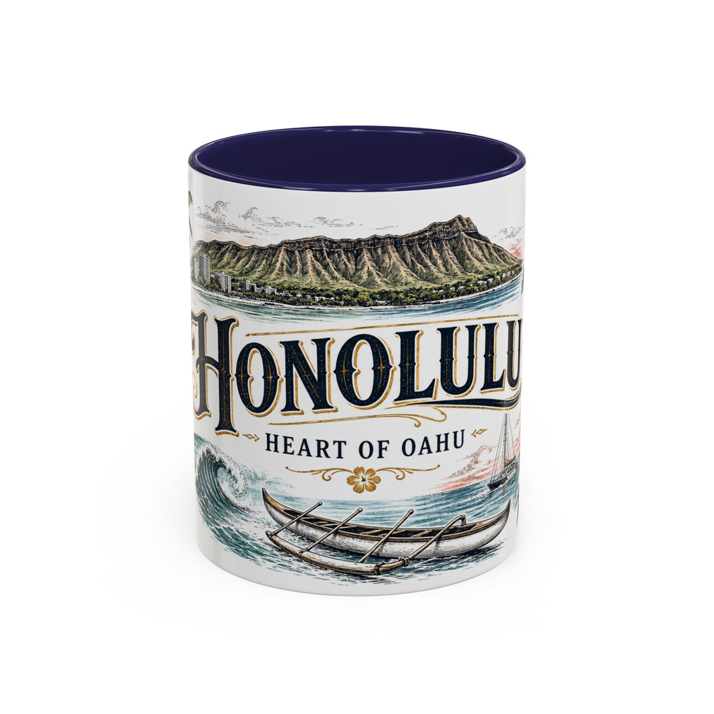 Honolulu Coffee Mug | United States Travel Souvenir | Vintage Illustrated City Gift | 11 oz 15 oz Accent Mug