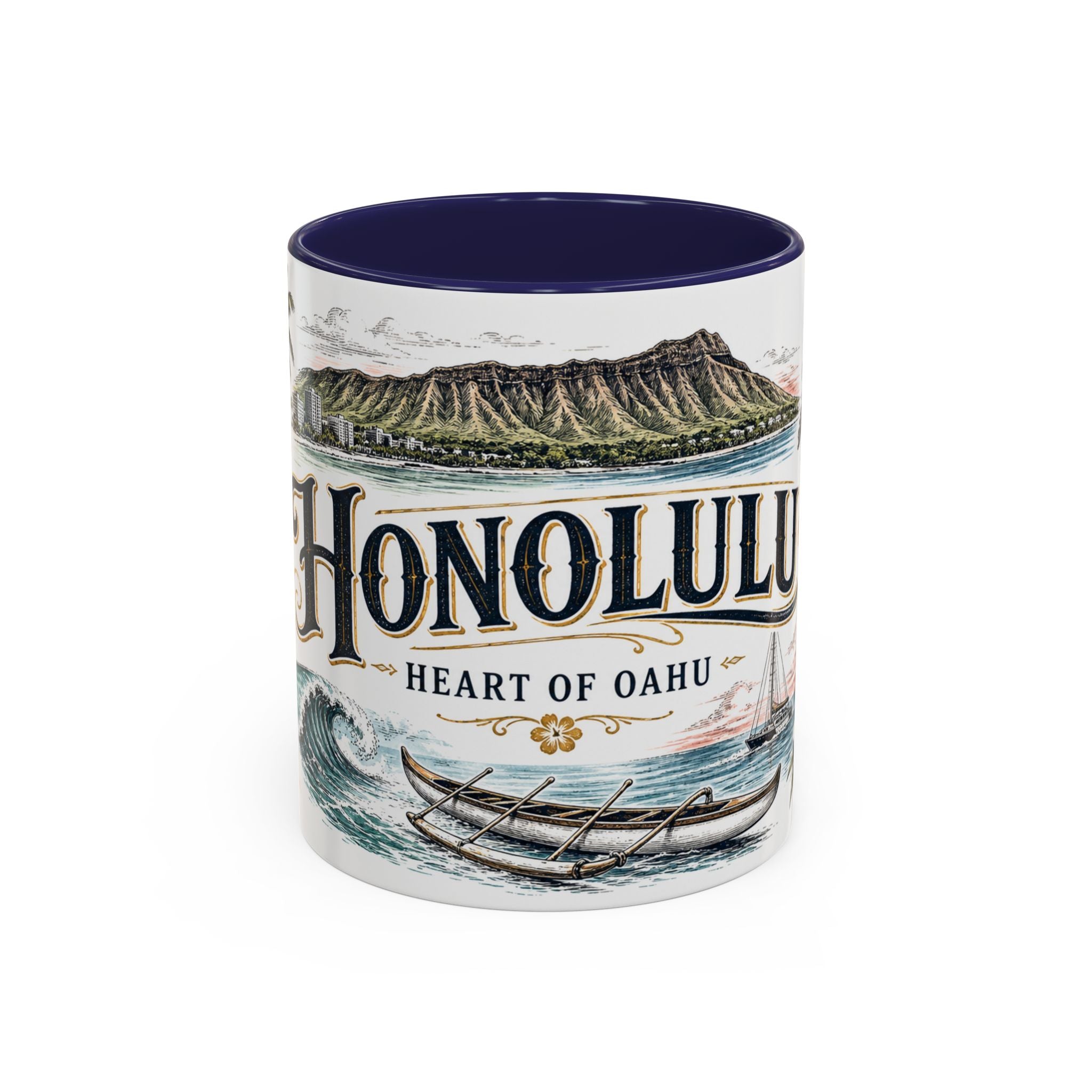 Honolulu Coffee Mug | United States Travel Souvenir | Vintage Illustrated City Gift | 11 oz 15 oz Accent Mug