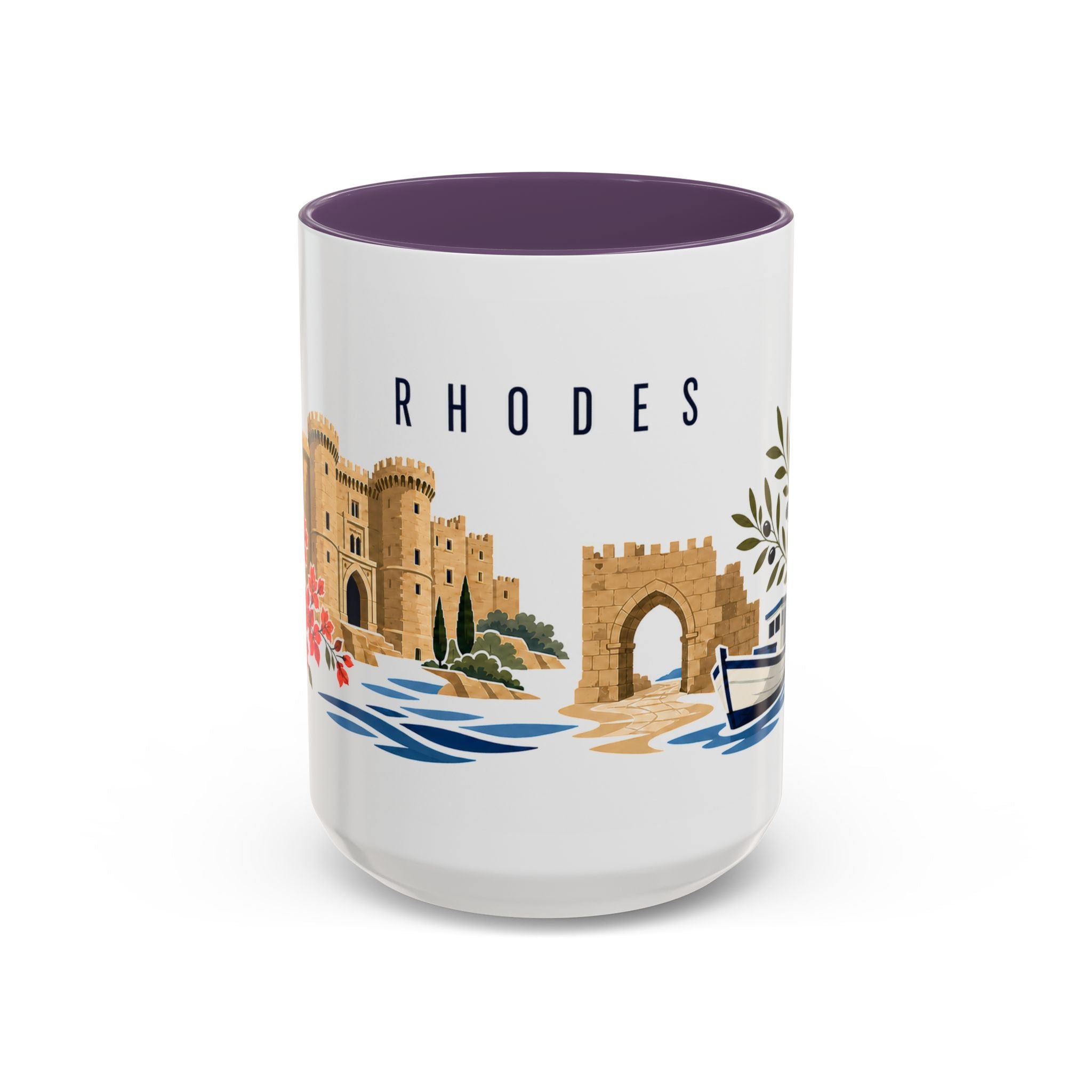 Rhodes Coffee Mug | Greece Travel Souvenir | Porcelain Decal City Gift | 11oz 15oz Accent Mug