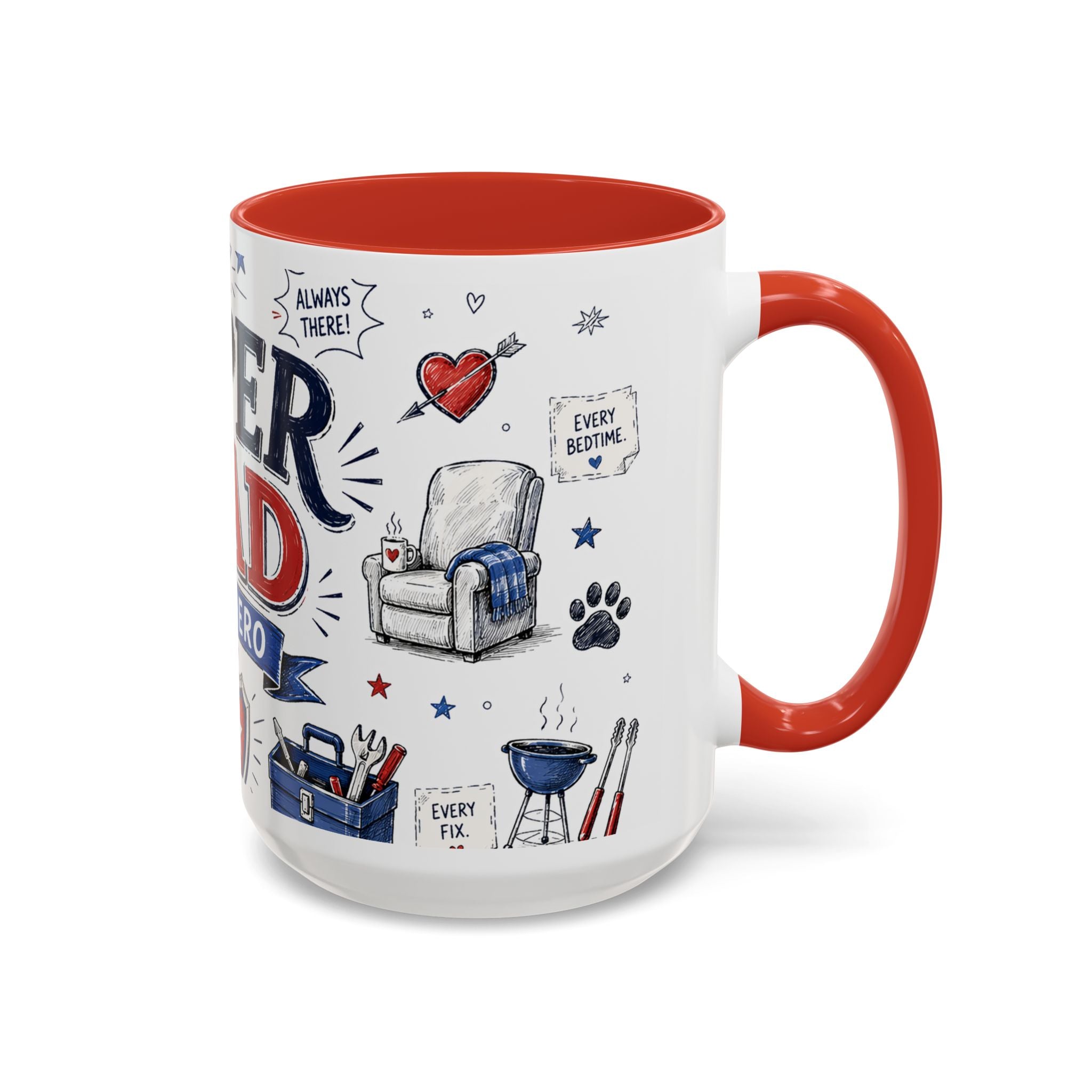 Super Dad My Hero Coffee Mug | Father's Day Gift for Dad | Accent Color Ceramic 11oz 15oz
