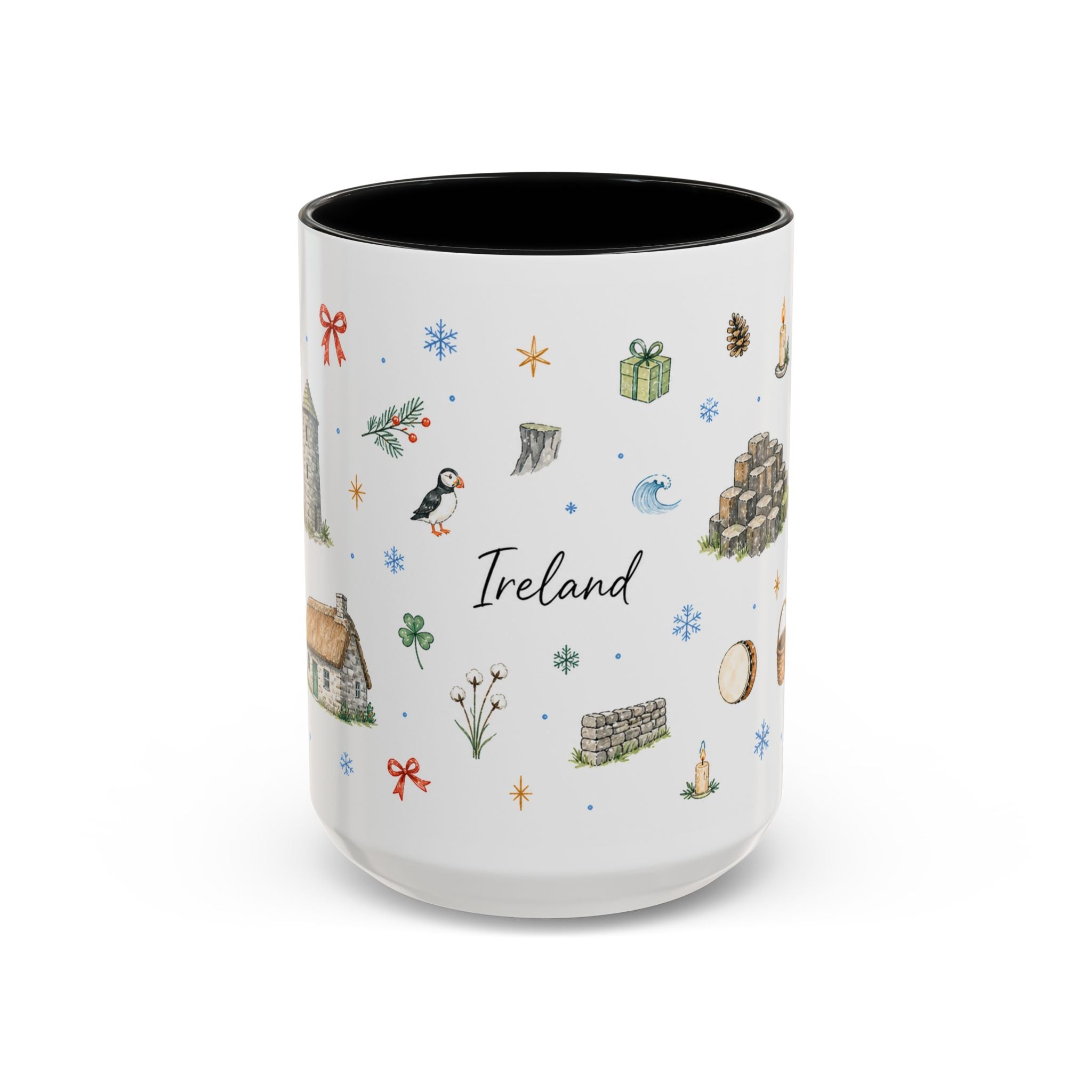 Ireland Christmas Mug | Watercolor Travel Souvenir | Holiday Gift | Accent Ceramic Coffee Cup 11oz 15oz