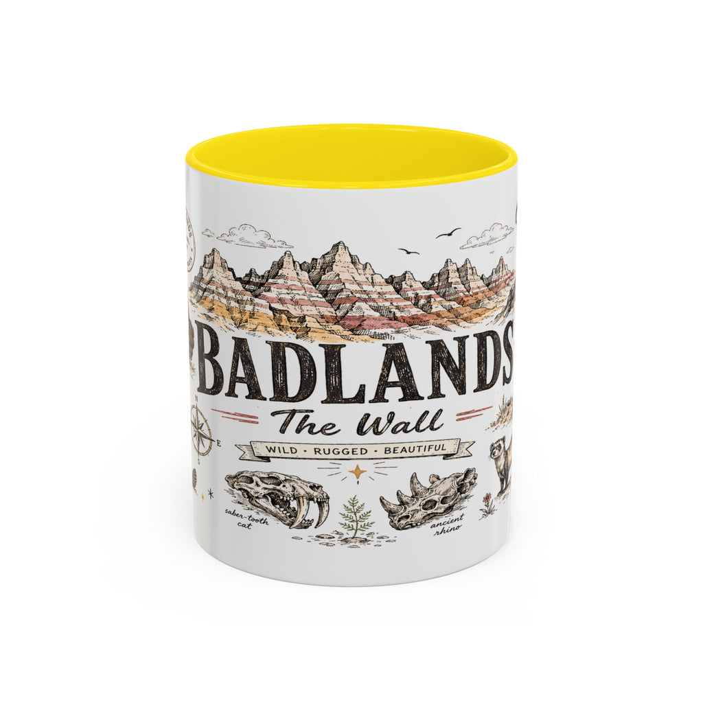 Badlands National Park Coffee Mug | South Dakota Prairie Fossil Hiking Gift | Accent Color Ceramic 11oz 15oz
