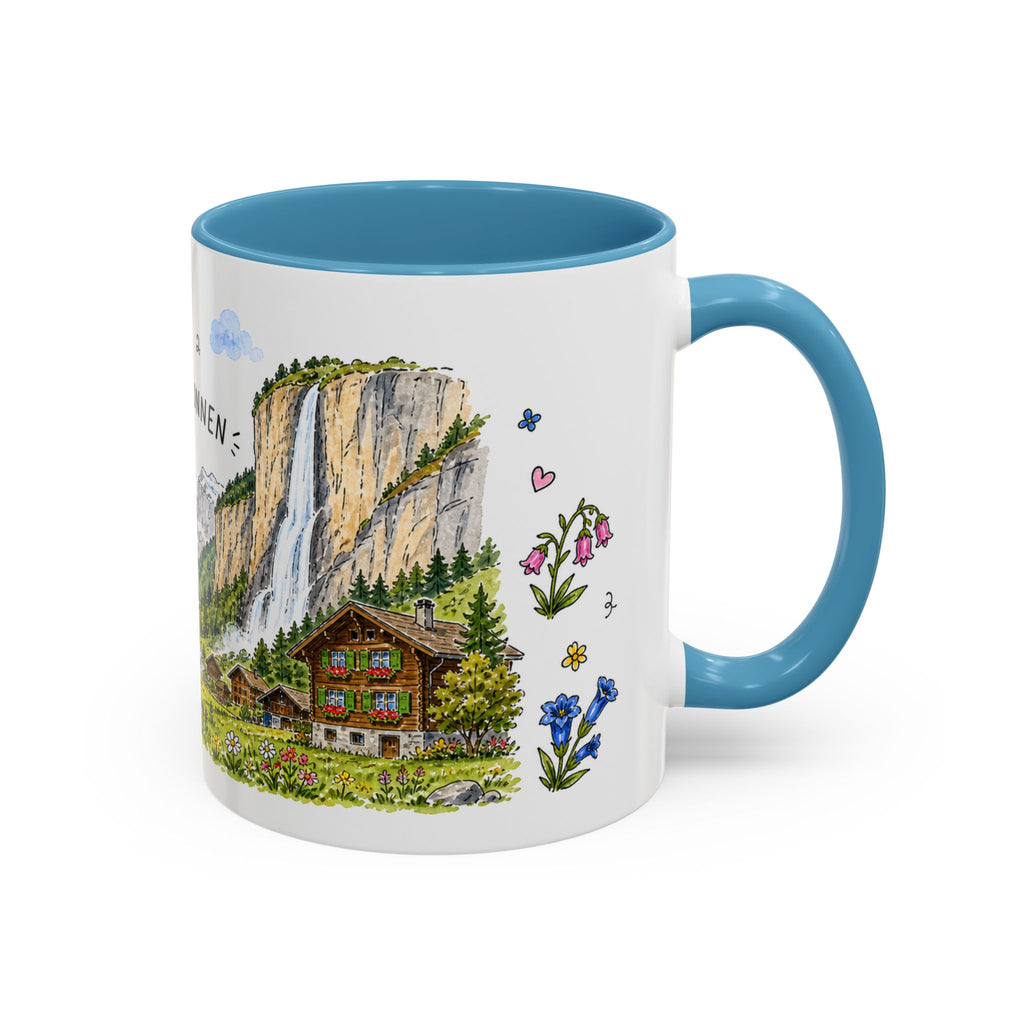 Lauterbrunnen Illustrated Travel Mug | Switzerland Souvenir Accent Coffee Mug | 11oz 15oz Ceramic Cup