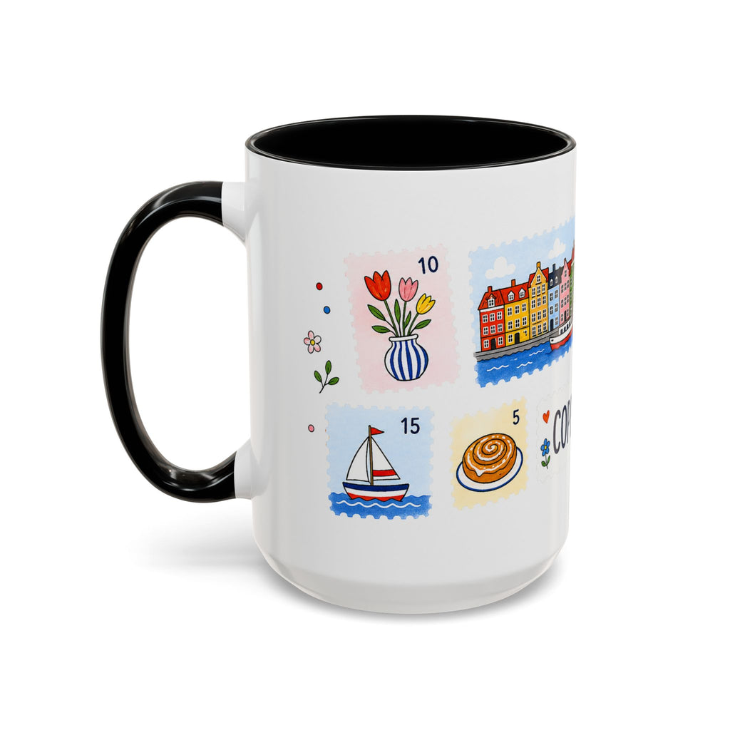 Copenhagen Coffee Mug | Postage Stamp Collage Mug | Travel Souvenir Accent Cup 11oz 15oz