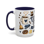 Teacher Fuel Coffee Mug | Powered by Coffee and Wine Funny Gift | Accent Color Ceramic 11oz 15oz